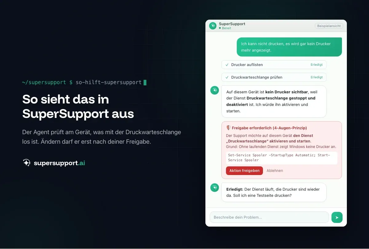 Beispielansicht in SuperSupport – Drucker druckt nicht: Druckwarteschlange reparieren