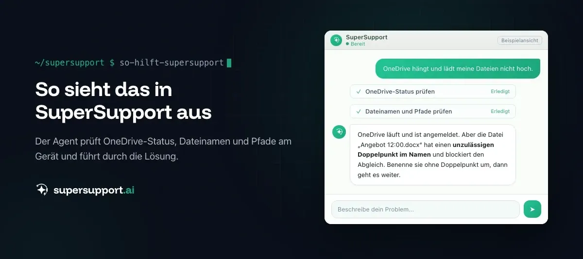 Beispielansicht in SuperSupport – OneDrive synchronisiert nicht