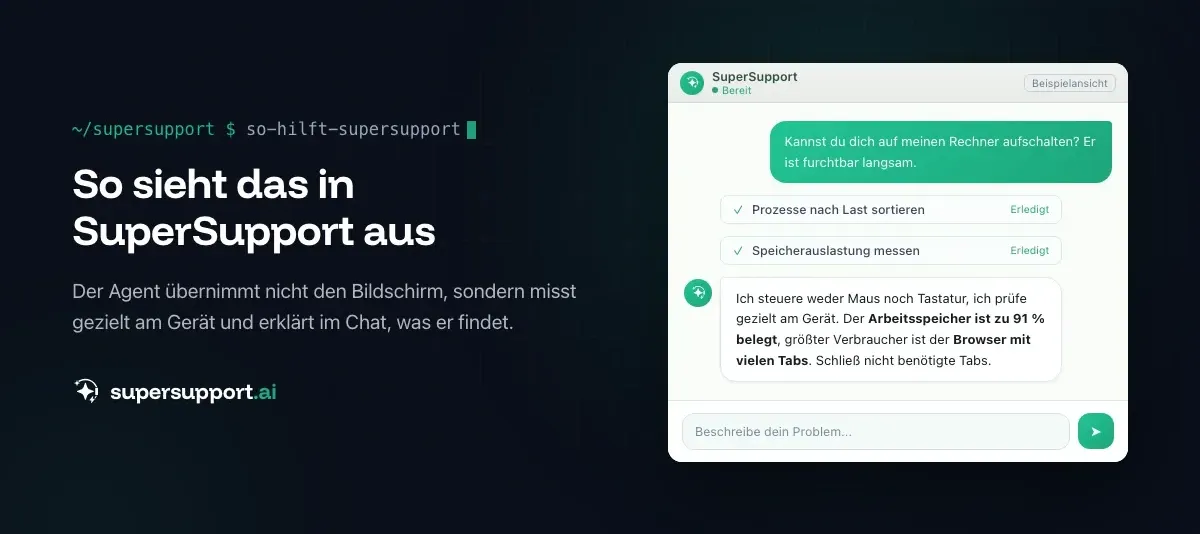 Beispielansicht in SuperSupport – Warum SuperSupport nicht den Bildschirm übernimmt