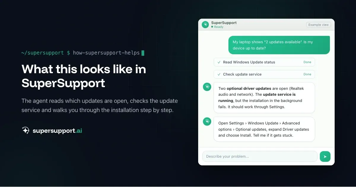 Example view in SuperSupport – Are All Updates Installed