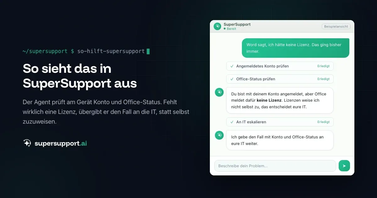 Beispielansicht in SuperSupport – Warum SuperSupport keine Benutzer und Lizenzen verwaltet
