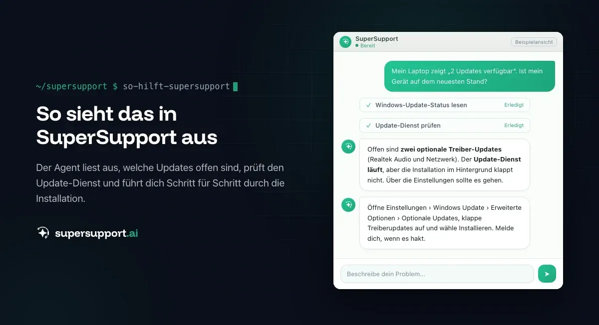 Beispielansicht in SuperSupport – Sind alle Updates installiert