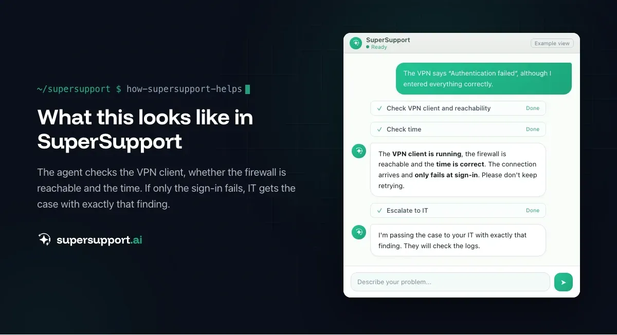 Example view in SuperSupport – VPN Authentication Failed With a 2FA Code