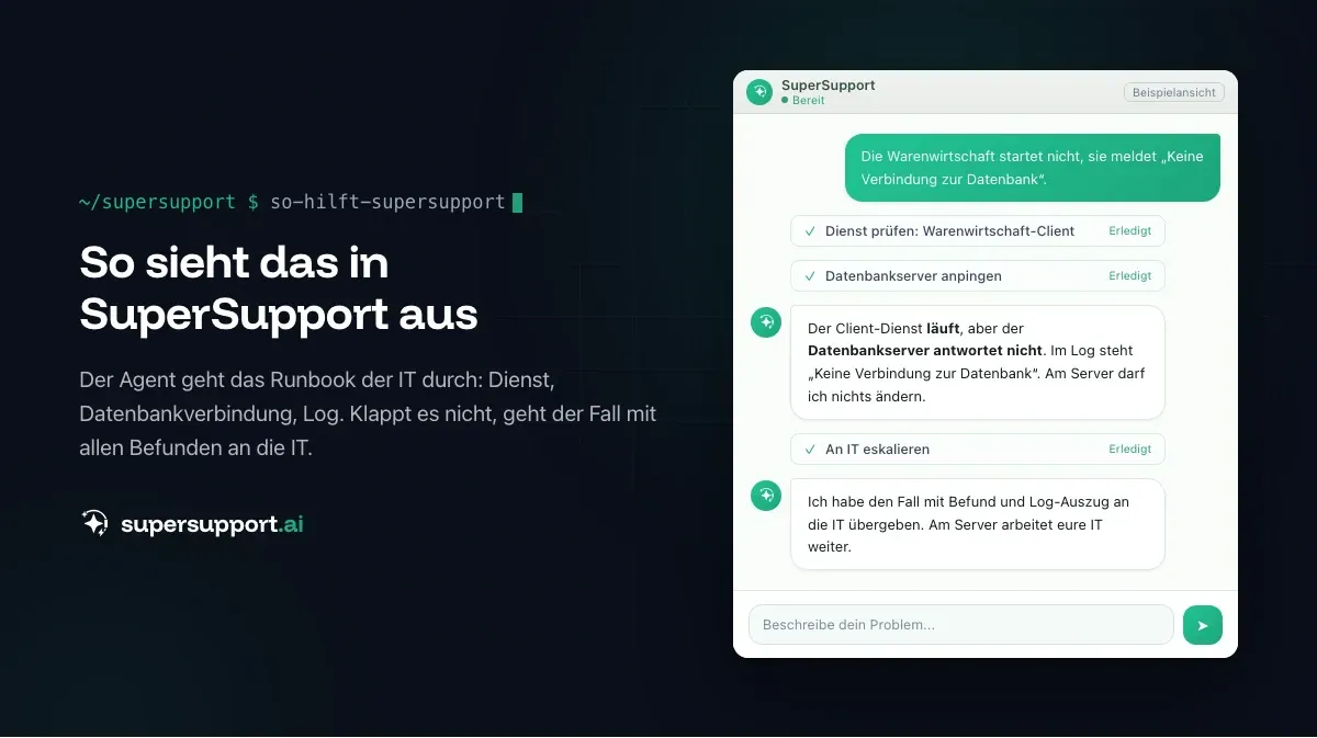 Beispielansicht in SuperSupport – Runbooks im IT-Support: Hilfe für Branchensoftware