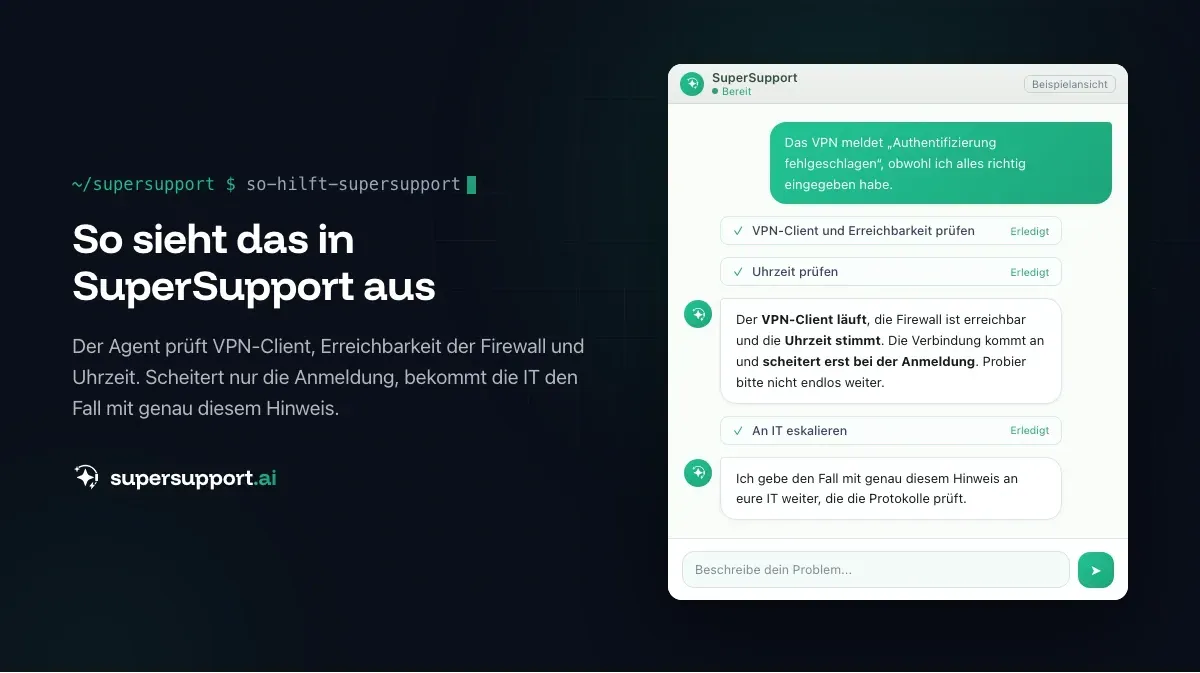 Beispielansicht in SuperSupport – VPN: Authentifizierung fehlgeschlagen