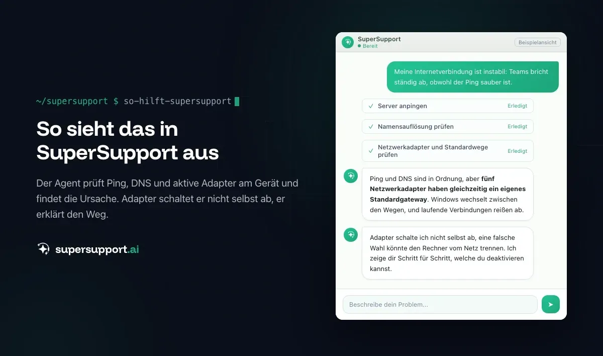 Beispielansicht in SuperSupport – Internetverbindung instabil unter Windows: Ursache finden