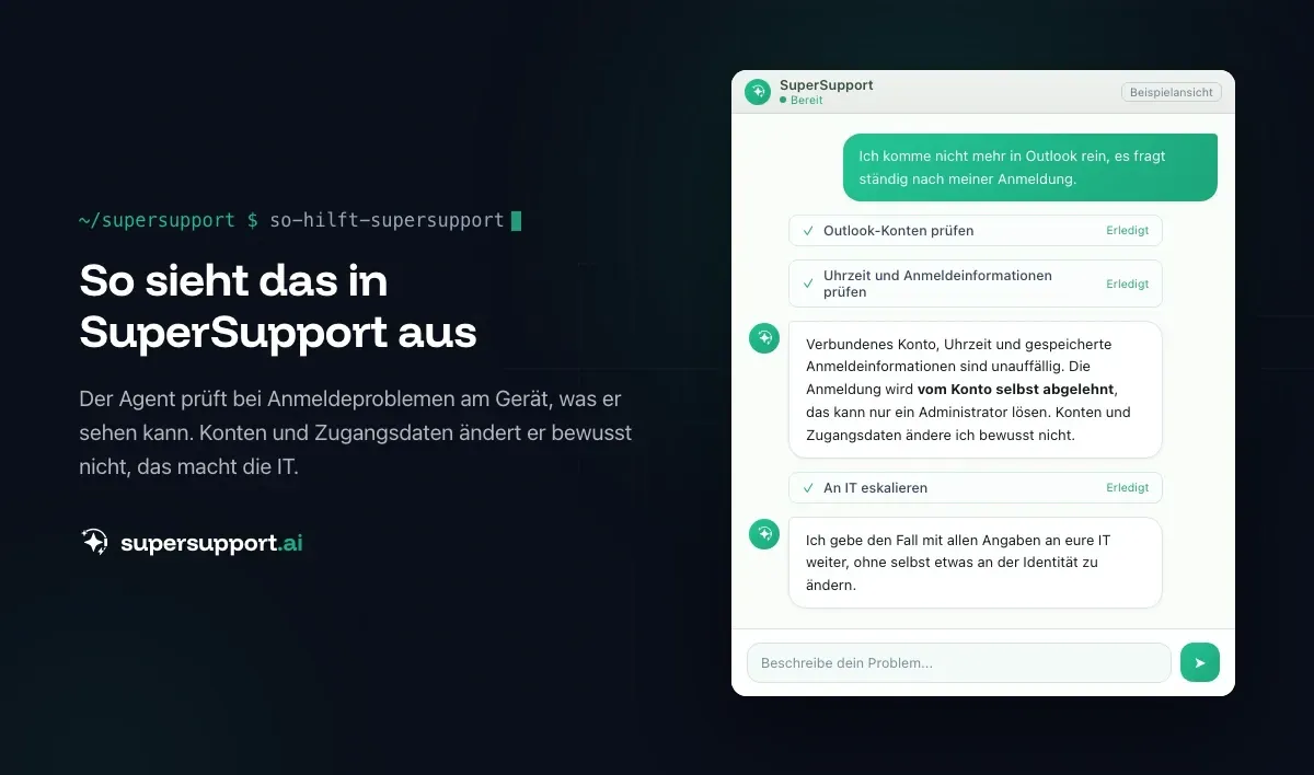 Beispielansicht in SuperSupport – Warum SuperSupport keine Kennwörter zurücksetzt