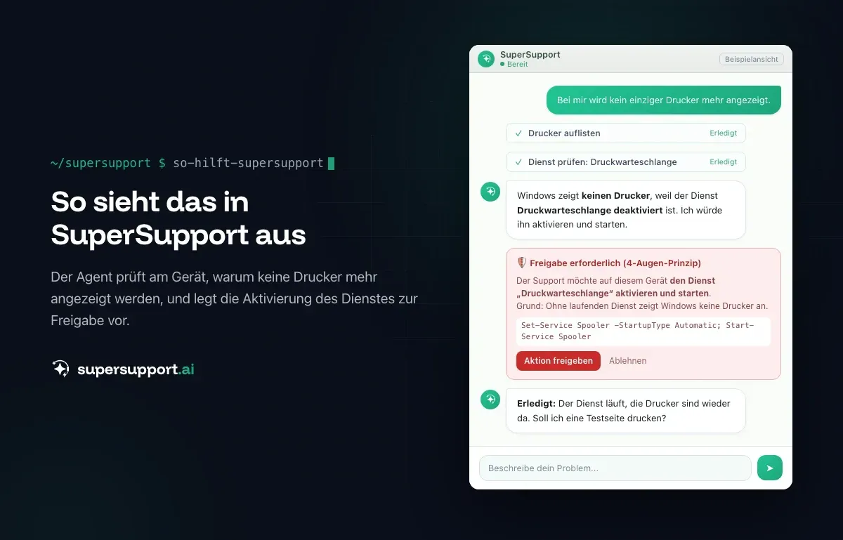 Beispielansicht in SuperSupport – Atera Alternative oder Ergänzung